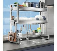 Égouttoir à vaisselle Grande capacité en Acier inoxydable à Poser Sur l'évier, Support à ustensiles de Cuisine réglable en Hauteur, robuste, Compatible Avec Les éviers Simples et