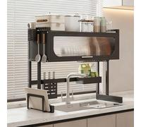 Égouttoir à vaisselle multifonctionnel à Poser Sur l'évier - Égouttoir à vaisselle Haute capacité Anti-poussière, Rangement Multi-Zones, facile à nettoyer pour éviers Simples/dou