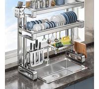 Égouttoir à vaisselle multifonctionnel, en Acier inoxydable 304, Avec égouttoir élargi et Grande capacité pour le Rangement Des bols et assiettes de Cuisine (Double couche, 67 cm