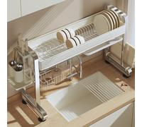 Égouttoir à vaisselle multifonctionnel en Acier inoxydable à Poser Sur l'évier - Hauteur réglable Sur 3 niveaux, Grande capacité, bac à Eau Amovible et Accessoires inclus (1 nive