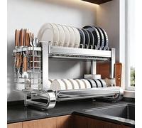 Égouttoir à vaisselle multifonctionnel pour Plan de Travail, étagère de Rangement en Acier inoxydable pour la Cuisine, pour Ranger et Organiser vaisselle, verres, bols (Double co