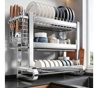 Égouttoir à vaisselle multifonctionnel pour Plan de Travail, étagère de Rangement en Acier inoxydable pour la Cuisine, pour Ranger et Organiser vaisselle, verres et bols (Triple