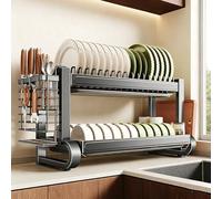 Égouttoir à vaisselle multifonctionnel pour Plan de Travail, étagère de Rangement en Acier inoxydable pour la Cuisine, pour Ranger et Organiser vaisselle, verres, bols (Double co