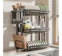 Égouttoir à vaisselle Pliable 2 en 1 - Fixation murale et Sur Plan de Travail Sans perçage, Acier inoxydable Avec bacs de récupération d'eau pour Petites Cuisines/appartements (D