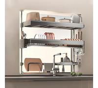 Égouttoir à vaisselle réglable à Poser Sur l'évier, égouttoir de Cuisine à Deux et Trois niveaux, Grande capacité de Rangement Sur le Plan de Travail Avec bac d'égouttage (fenêtr