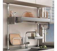 Égouttoir à vaisselle réglable à suspendre au-Dessus de l'évier, égouttoir de Cuisine à Deux et Trois niveaux, Grande capacité de Rangement Sur le Plan de Travail Avec bac d'égou