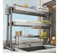 Égouttoir à vaisselle réglable en Hauteur à Poser Sur l'évier, égouttoir de Cuisine Grande capacité et peu encombrant, convient à la plupart Des bols et assiettes (Double couche,