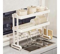 Égouttoir à vaisselle réglable en Hauteur, en Acier inoxydable, à Poser Sur l'évier - Grande capacité multizone, Support à Double colonne et Drainage Rapide pour le Rangement de