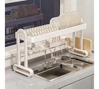 Égouttoir à vaisselle réglable en Hauteur, en Acier inoxydable, à Poser Sur l'évier - Grande capacité multizone, Support à Double colonne et Drainage Rapide pour le Rangement Dan