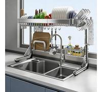 Égouttoir à vaisselle télescopique en Acier inoxydable 304, réglable de 53,2 à 84 cm, Avec Accessoires complets (Compatible Avec Les éviers Simples et Doubles) (UNE seule couche)