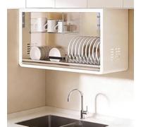 Égouttoir Mural à vaisselle Avec Porte en verre, étagère de Cuisine multifonctionnelle, meuble de Rangement Mural Avec bac d'égouttage, pour la Maison, Les cafés et Les restauran