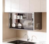Égouttoir Mural à vaisselle Avec Porte vitrée, étagère de Cuisine multifonctionnelle, meuble de Rangement Mural Avec bac d'égouttage, pour la Maison, Les cafés et Les Restaurants