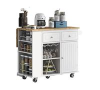EGUIAS Carritos de Servicio Carrito móvil Carros de Cocina sobre Ruedas con Almacenamiento, Hoja abatible, Toma de Corriente, cajón, gabinete, mostrador, Tapa de Madera de Caucho(White)