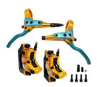 EGUIAS Freno de Disco hidráulico de 4 pistones MTB, Pastillas de Freno de 850mm y 1700mm, Abrazadera Delantera y Trasera para Bicicleta de montaña(Gold RF LR)