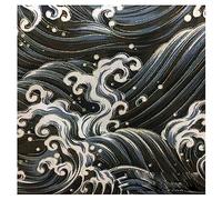 Egurs Tela de algodón de estilo japonés, 100 x 150 cm, venta por metros, patchwork para coser, acolchar, manualidades, ropa, mantel, decoración, color gris y negro, ondas 1 metro