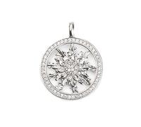 Eguzkilore Colgante Plata de Ley - Colgante Cerco de Plata con circonitas Blancas - Tamaño Grande 26mm - Colgante Unisex - Regalo Original - Símbolo Vasco Flor del Sol Original