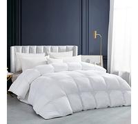 Egyptian Bedding Lujoso edredón de Plumas de Ganso Blanco sólido Pesado, tamaño Queen para Invierno, Caja deflectora Premium, Funda 100% algodón Egipcio, Peso del Relleno de 65 onzas