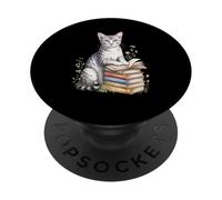 Egyptian MAU Cat Bookworm Flowers Book Reading Books PopSockets PopGrip Adhesivo