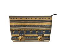 Egyptian Pharaonic Frescoes - Bolsa de maquillaje de pana versátil con cremallera para uso diario y organizador de capacidad de viaje, Black, Talla única
