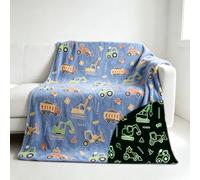 EHAOKK Dinosaurios/Gatitos/Unicornio Manta Que Brilla en la Oscuridad | Manta infantil luminiscente con dibujos de excavadoras,para niños y niñas(130 x 150 cm, excavadora)