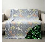 EHAOKK Dinosaurios/Gatitos/Unicornio Manta Que Brilla en la Oscuridad | Manta infantil luminiscente con dibujos de excavadoras,para niños y niñas(130 x 150 cm, dinosaurios)