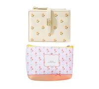 EHDWXVZM 1 Billetera de Cuero con Flores y 1 Monedero con Flores, Billetera Corta, Billetera Linda, Billetera para Mujer, Tarjetero Multifuncional, Mini Bolsa de Almacenamiento