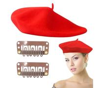 EHDWXVZM 1 Boina roja, 2 Clips, Boina de Mujer, Boina bombín, Sombrero de Pintor Retro, Sombrero francés, Gorro de Lana
