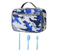 EHDWXVZM 1 bolsa de almuerzo de camuflaje azul, juego de cubiertos de 3 piezas, bolsa de almuerzo para niños, lonchera para niños, bolsa de almuerzo para niños, bolsa de almuerzo aislada para niños