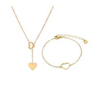 EHDWXVZM 1 collar de corazón de oro, pulsera, forma grande en corazón, collar para niña y mujer