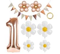 EHDWXVZM 1 Conjunto De Globos Número 1, 1 Rollo De Cinta, 6 Piezas De Globos De Flores, 1 Pieza De Banderín, Adornos Creativos, Suministros De Fiesta De Cumpleaños.