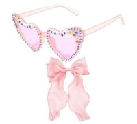 EHDWXVZM 1 gafas de sol en forma de corazón, 1 accesorio para el pelo con lazo, gafas de sol de mujer, gafas de sol con incrustaciones de diamantes, gafas de decoración de cumpleaños