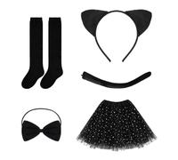 EHDWXVZM 1 Juego De Traje De Vestuario De Gatos, Calcetines De Diadema Y Cola De Rock Fly, Juegos De rol De Gato Negro, Traje De Baile De Niñas, Disfraz De Fiesta.