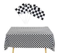 EHDWXVZM 1 Mantel a Cuadros en Blanco y Negro, 5 Banderas onduladas a Mano a Cuadros en Blanco y Negro, Mantel para Mesa de Comedor, Mantel Decorativo para Fiesta de té, Mantel para diseño de Eventos