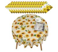 EHDWXVZM 1 Mantel de Girasol y 16 Papeles de Seda de Girasol, decoración de Mesa, decoración de Fiestas, Accesorios de Muebles, Mantel Impermeable, Mantel Redondo, Papel de Seda Impreso