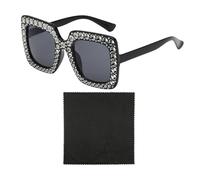 EHDWXVZM 1 par de gafas de sol cuadradas, 1 paño para gafas, gafas de sol con incrustaciones de diamantes, gafas de sol negras para mujer, gafas de sol para exteriores