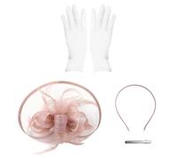 EHDWXVZM 1 Sombrero de Boda para Mujer, 1 par de Protectores de Dedos, Sombreros de Vestir para Mujer, Sombreros de cóctel para Mujer, Sombreros Rosas