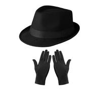 EHDWXVZM 1 Sombrero de Hombre, 1 par de Protectores de Dedos, bombín, Sombrero de Jazz para Hombre, Sombrero de Fieltro para Hombre, Sombrero de ala Corta