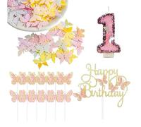 EHDWXVZM 1 Vela Número 1, 13 Insertos De Tarjetas De Mariposa Y 1 Paquete De Confeti, Decoraciones De Pasteles, Suministros De Fiesta De Cumpleaños para Niñas.