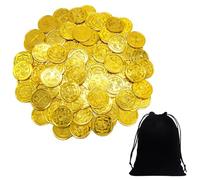 EHDWXVZM 100 Monedas De Oro Cruzadas, Bolsa Con Cordón De 1 Pieza, Monedas De Oro De Plástico, Monedas De Oro De Chocolate, Tesoro Pirata De Monedas De Oro, Accesorios De Aventura Para Niños