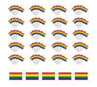 EHDWXVZM 100 palillos de dientes de arcoíris, 5 pegatinas de caras, palillos para hornear, decoraciones creativas de frutas, decoraciones de banderas pequeñas, palillos para pasteles