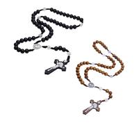 EHDWXVZM 2 Collares Rosario: Comunión Niño, Cruz, Cuentas de Madera