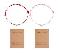 EHDWXVZM 2 Piezas De Pulseras En Forma De Corazón Con Tarjetas, Pulseras De Cuerda Rosa En Forma De Corazón, Pulseras Decorativas Para Niña, Pulseras De Cuerda Roja, Bisutería