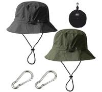 EHDWXVZM 2 Sombreros de Pescador y 2 mosquetones con 2 Cuerdas Resistentes al Viento, Sombrero Impermeable para el Sol, Sombrero para el Sol de Secado rápido, Sombrero para el Sol Plegable