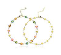 EHDWXVZM 2 tobilleras margaritas pequeñas, tobilleras florales para mujer, tobilleras estilo boho, tobilleras ajustables, joyería para pies