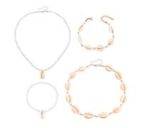 EHDWXVZM 4 piezas de joyería de conchas para mujer, conjunto de joyería para mujer, tobilleras de conchas de verano, collar de conchas ajustable, accesorios de playa para mujer