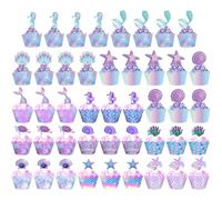 EHDWXVZM 44 Piezas De Sirena De Sirena Y 44 Piezas De Insertos De Tarjeta De Sirena, Suministros para Hornear Pasteles, Fabricación De Cupcakes, Suministros para Fiestas.