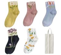 EHDWXVZM 5 Pares De Calcetines De Flores Y Calcetines De 1 Parte -Bolsas De Almacenamiento, Calcetines Coloridos, Calcetines Divertidos, Patrones De Flores, Calcetines, Regalos Para Niñas.