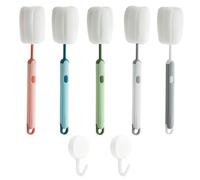 EHDWXVZM 5 Piezas De Cepillos De Taza De Mango Largo Y 2 Piezas Ganchos Blancos, Cepillos De Esponja, Suministros De Cocina, Herramientas De Limpieza Multipropósito.