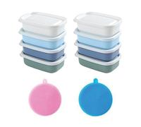 EHDWXVZM 8 Cajas Rectangulares para Verduras Y 2 Cepillos De Silicona, Lonchera De Plástico De 110 Ml, Caja Reutilizable para Sellar Alimentos, Suministros De Cocina, Cepillo para Limpiar Platos