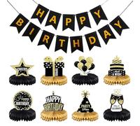 EHDWXVZM 8 Piezas De Adornos De Panal Y 1 Juego De Pancartas De Cumpleaños, Suministros De Fiesta De Cumpleaños, Decoraciones De Mesa De Comedor, Decoraciones Creativas.